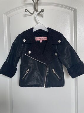 Urban Republic Black Faux Leather Sherpa Moto Jacket for Kids